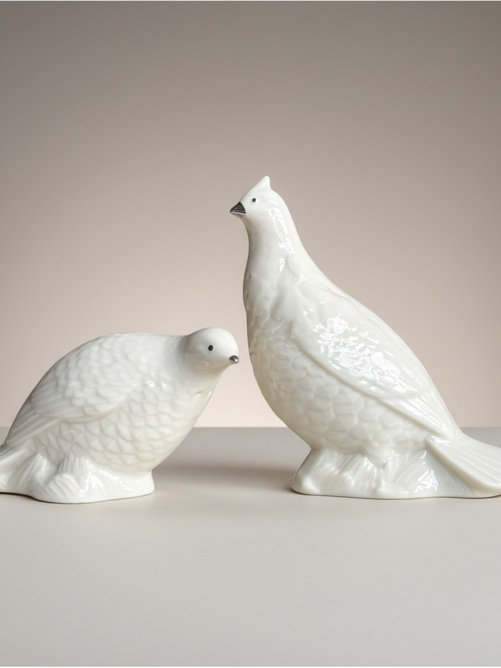 Vtg Lenox Gamebirds Salt Pepper Shakers Fine Porcelain Ivory 24k Gold Accents
